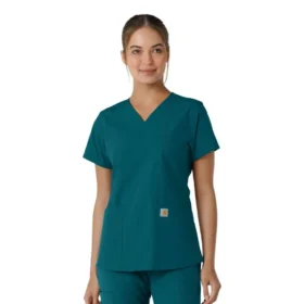Force Essentials V-Ausschnitt-Scrub-Oberteil für Damen mit Strick-Einsätzen
