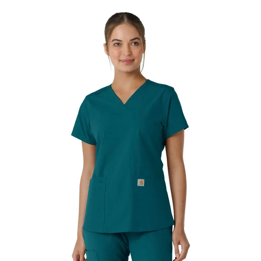 Force Essentials V-Ausschnitt-Scrub-Oberteil für Damen mit Strick-Einsätzen