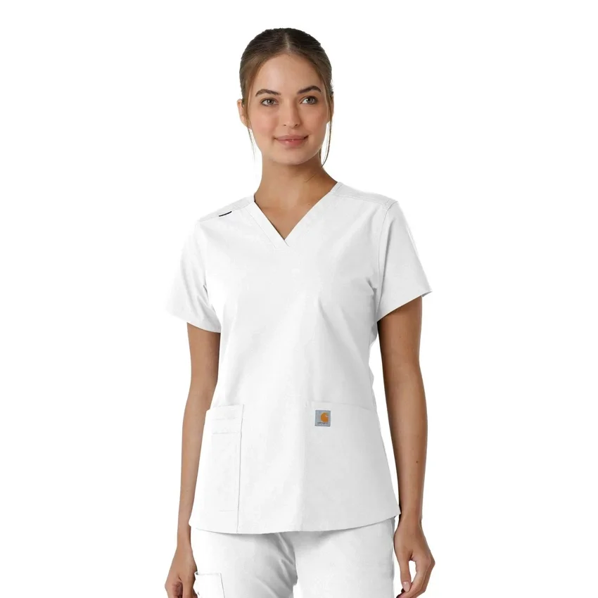 Force Essentials V-Ausschnitt-Scrub-Oberteil für Damen mit Strick-Einsätzen
