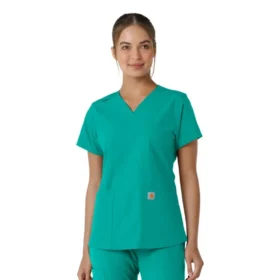 Force Essentials V-Ausschnitt-Scrub-Oberteil für Damen mit Strick-Einsätzen