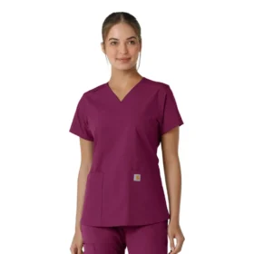 Force Essentials V-Ausschnitt-Scrub-Oberteil für Damen mit Strick-Einsätzen