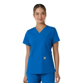 Force Essentials V-Ausschnitt-Scrub-Oberteil für Damen mit Strick-Einsätzen