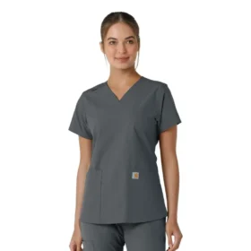 Force Essentials V-Ausschnitt-Scrub-Oberteil für Damen mit Strick-Einsätzen