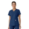 Force Essentials V-Ausschnitt-Scrub-Oberteil für Damen mit Strick-Einsätzen