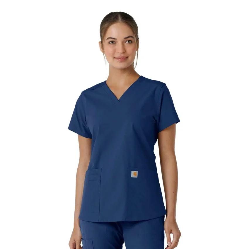 Force Essentials V-Ausschnitt-Scrub-Oberteil für Damen mit Strick-Einsätzen