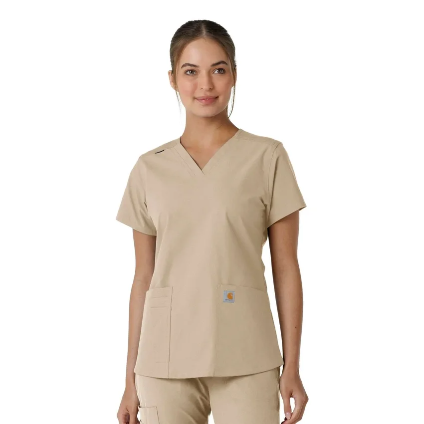 Force Essentials V-Ausschnitt-Scrub-Oberteil für Damen mit Strick-Einsätzen