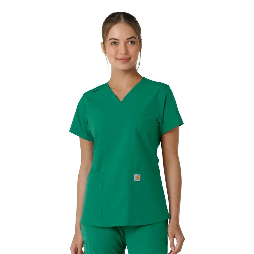 Force Essentials V-Ausschnitt-Scrub-Oberteil für Damen mit Strick-Einsätzen