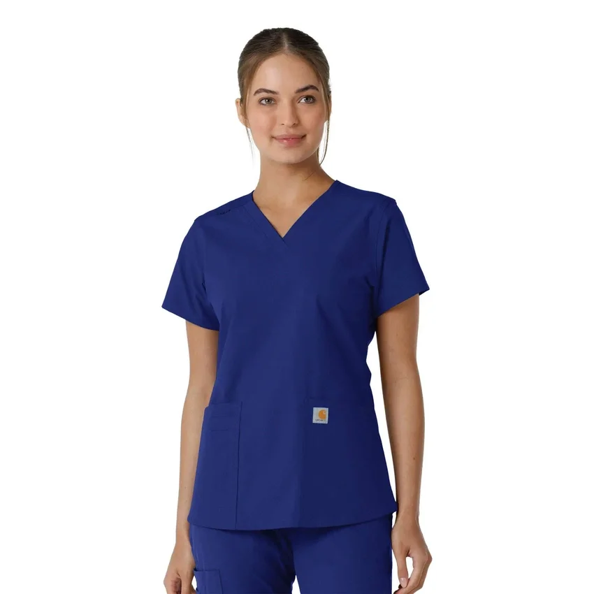 Force Essentials V-Ausschnitt-Scrub-Oberteil für Damen mit Strick-Einsätzen