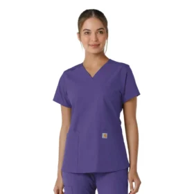 Force Essentials V-Ausschnitt-Scrub-Oberteil für Damen mit Strick-Einsätzen
