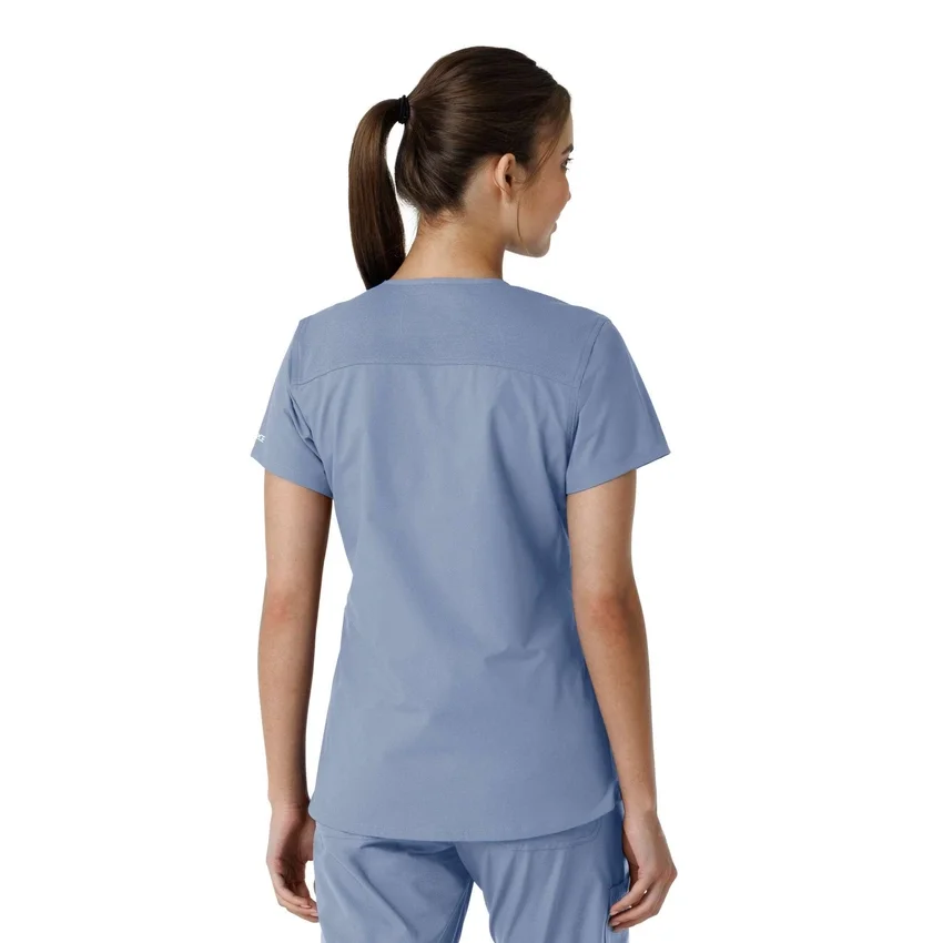 Force Essentials V-Ausschnitt-Scrub-Oberteil für Damen mit Strick-Einsätzen