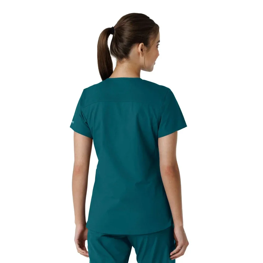 Force Essentials V-Ausschnitt-Scrub-Oberteil für Damen mit Strick-Einsätzen