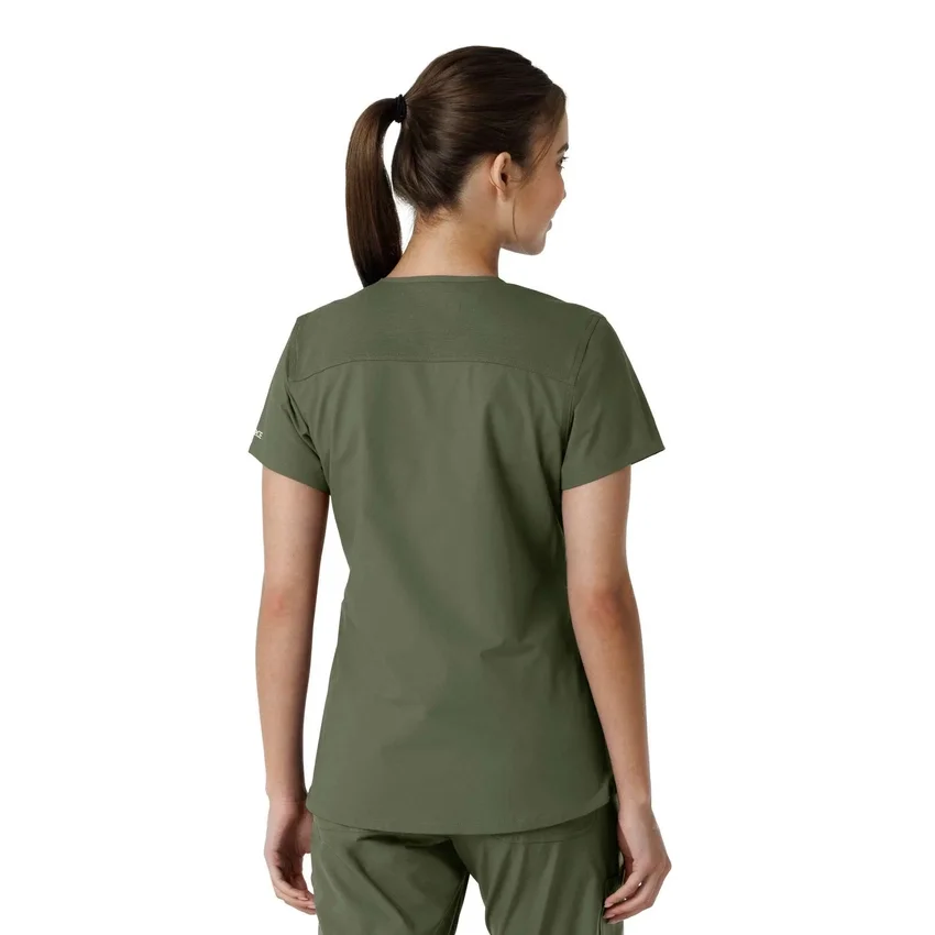 Force Essentials V-Ausschnitt-Scrub-Oberteil für Damen mit Strick-Einsätzen