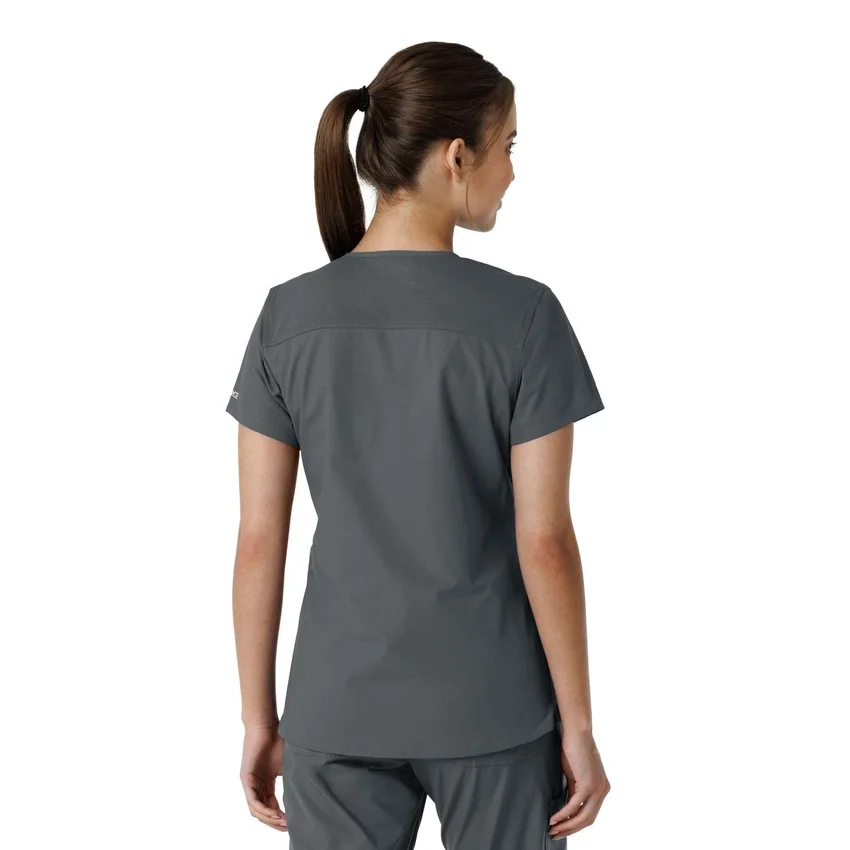 Force Essentials V-Ausschnitt-Scrub-Oberteil für Damen mit Strick-Einsätzen