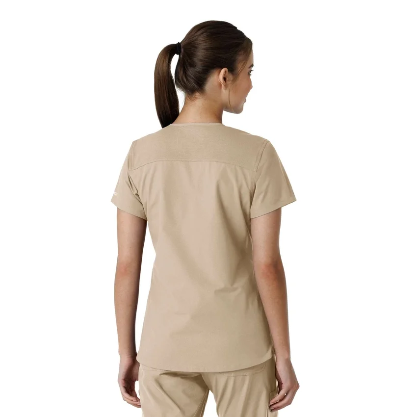 Force Essentials V-Ausschnitt-Scrub-Oberteil für Damen mit Strick-Einsätzen
