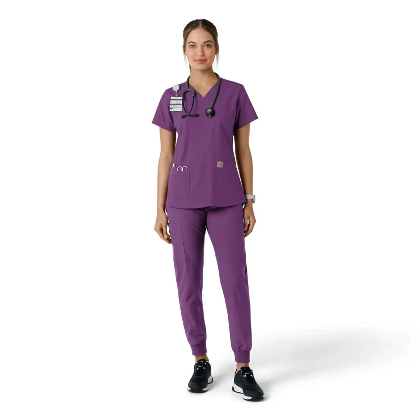 Force Essentials V-Ausschnitt-Scrub-Oberteil für Damen mit Strick-Einsätzen