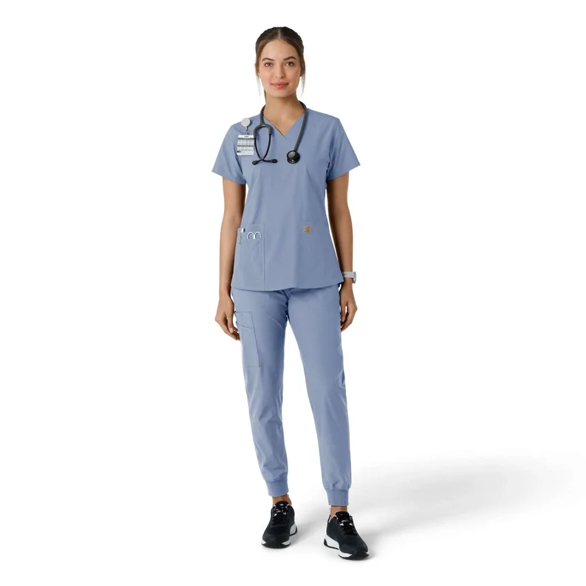 Force Essentials V-Ausschnitt-Scrub-Oberteil für Damen mit Strick-Einsätzen