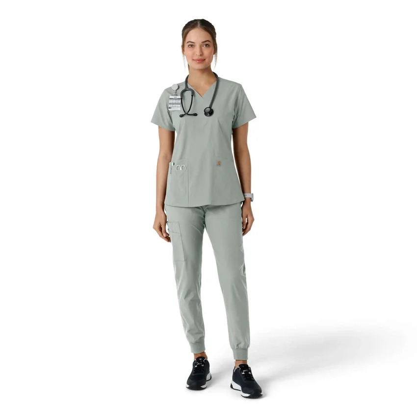 Force Essentials V-Ausschnitt-Scrub-Oberteil für Damen mit Strick-Einsätzen