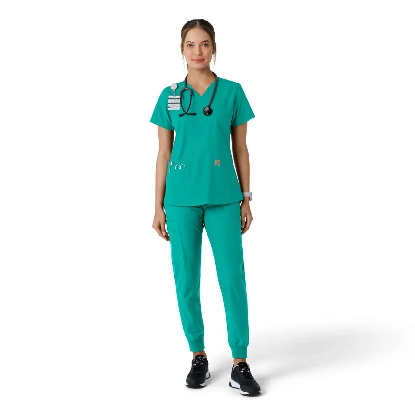 Force Essentials V-Ausschnitt-Scrub-Oberteil für Damen mit Strick-Einsätzen