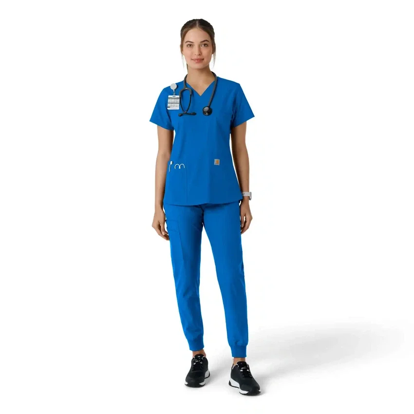 Force Essentials V-Ausschnitt-Scrub-Oberteil für Damen mit Strick-Einsätzen
