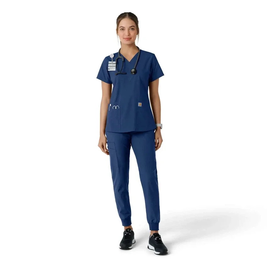 Force Essentials V-Ausschnitt-Scrub-Oberteil für Damen mit Strick-Einsätzen