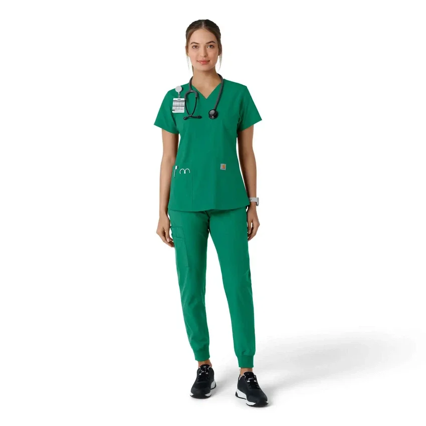 Force Essentials V-Ausschnitt-Scrub-Oberteil für Damen mit Strick-Einsätzen