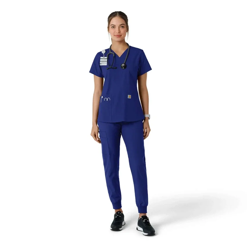 Force Essentials V-Ausschnitt-Scrub-Oberteil für Damen mit Strick-Einsätzen