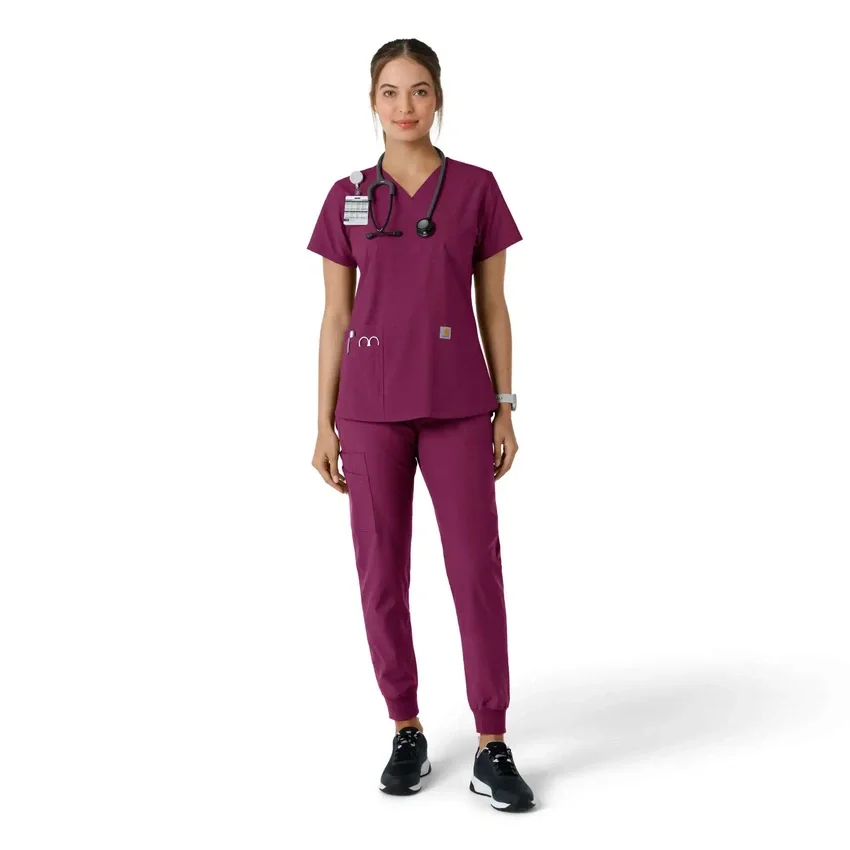 Force Essentials V-Ausschnitt-Scrub-Oberteil für Damen mit Strick-Einsätzen