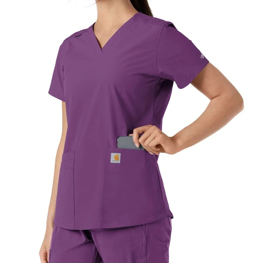 Force Essentials V-Ausschnitt-Scrub-Oberteil für Damen mit Strick-Einsätzen