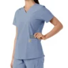 Force Essentials V-Ausschnitt-Scrub-Oberteil für Damen mit Strick-Einsätzen