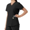 Force Essentials V-Ausschnitt-Scrub-Oberteil für Damen mit Strick-Einsätzen