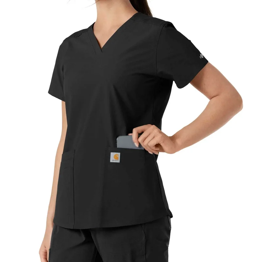 Force Essentials V-Ausschnitt-Scrub-Oberteil für Damen mit Strick-Einsätzen