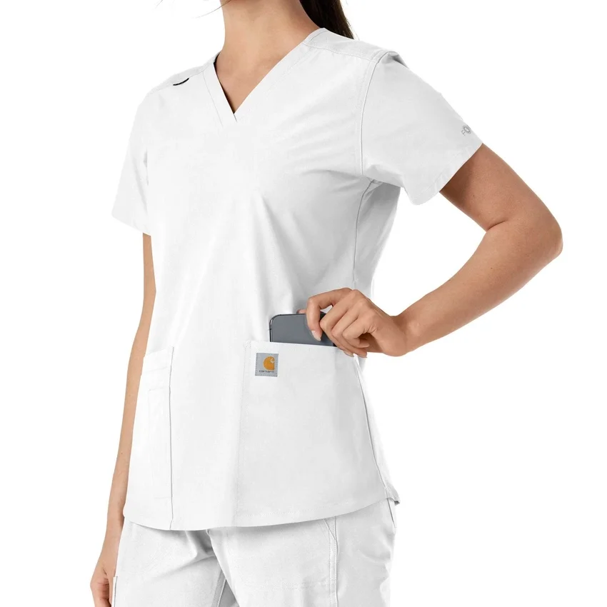 Force Essentials V-Ausschnitt-Scrub-Oberteil für Damen mit Strick-Einsätzen