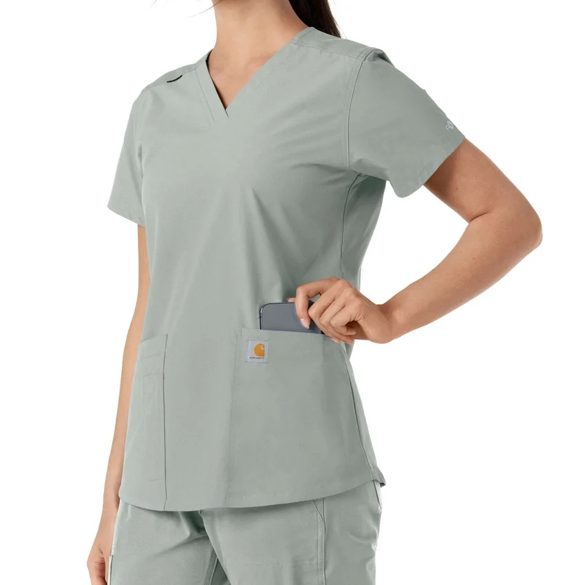 Force Essentials V-Ausschnitt-Scrub-Oberteil für Damen mit Strick-Einsätzen
