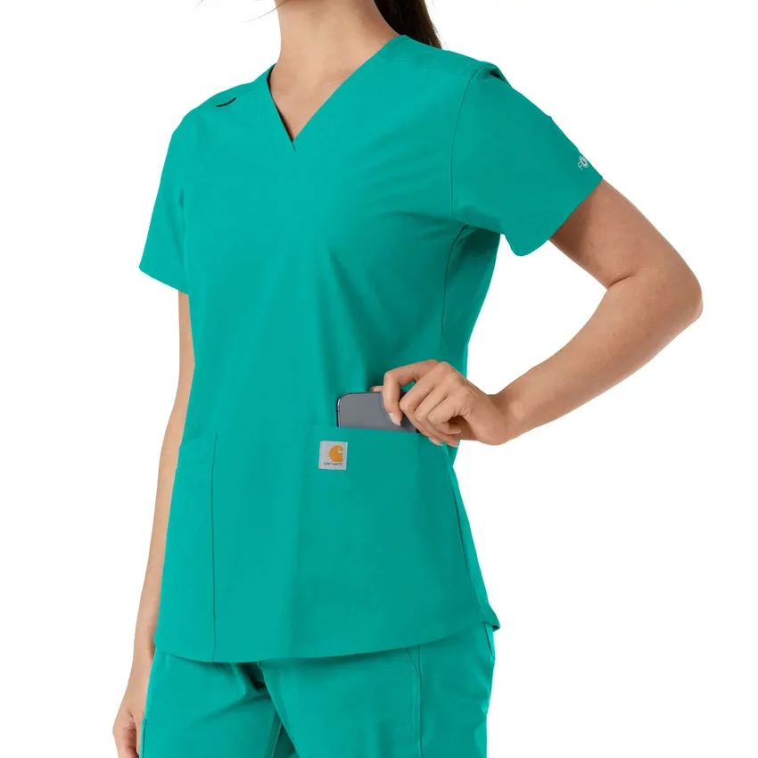 Force Essentials V-Ausschnitt-Scrub-Oberteil für Damen mit Strick-Einsätzen