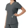Force Essentials V-Ausschnitt-Scrub-Oberteil für Damen mit Strick-Einsätzen