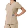 Force Essentials V-Ausschnitt-Scrub-Oberteil für Damen mit Strick-Einsätzen