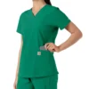 Force Essentials V-Ausschnitt-Scrub-Oberteil für Damen mit Strick-Einsätzen