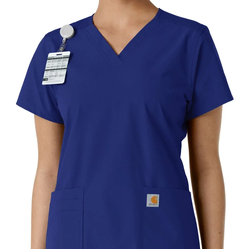 Force Essentials V-Ausschnitt-Scrub-Oberteil für Damen mit Strick-Einsätzen