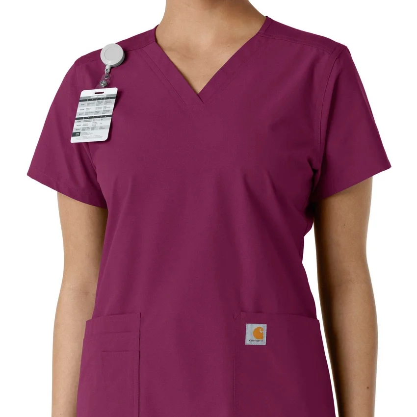 Force Essentials V-Ausschnitt-Scrub-Oberteil für Damen mit Strick-Einsätzen