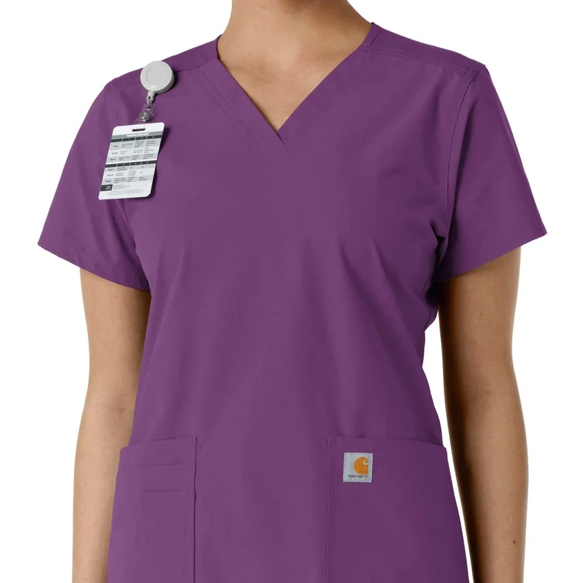 Force Essentials V-Ausschnitt-Scrub-Oberteil für Damen mit Strick-Einsätzen