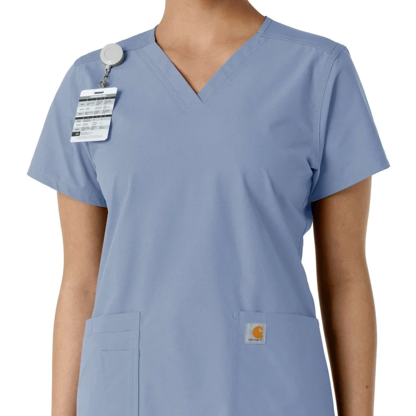 Force Essentials V-Ausschnitt-Scrub-Oberteil für Damen mit Strick-Einsätzen