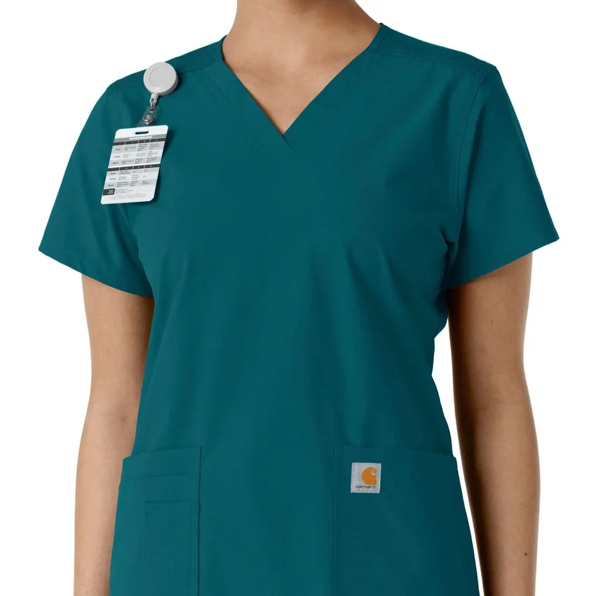 Force Essentials V-Ausschnitt-Scrub-Oberteil für Damen mit Strick-Einsätzen