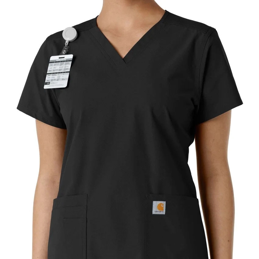 Force Essentials V-Ausschnitt-Scrub-Oberteil für Damen mit Strick-Einsätzen
