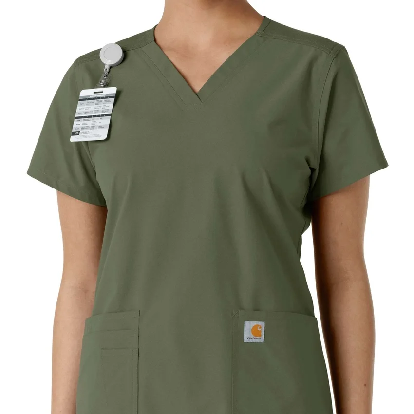 Force Essentials V-Ausschnitt-Scrub-Oberteil für Damen mit Strick-Einsätzen