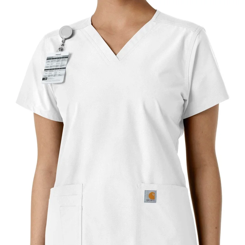 Force Essentials V-Ausschnitt-Scrub-Oberteil für Damen mit Strick-Einsätzen