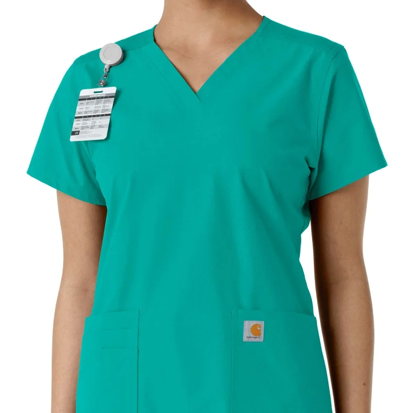 Force Essentials V-Ausschnitt-Scrub-Oberteil für Damen mit Strick-Einsätzen