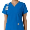 Force Essentials V-Ausschnitt-Scrub-Oberteil für Damen mit Strick-Einsätzen