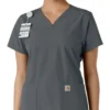 Force Essentials V-Ausschnitt-Scrub-Oberteil für Damen mit Strick-Einsätzen