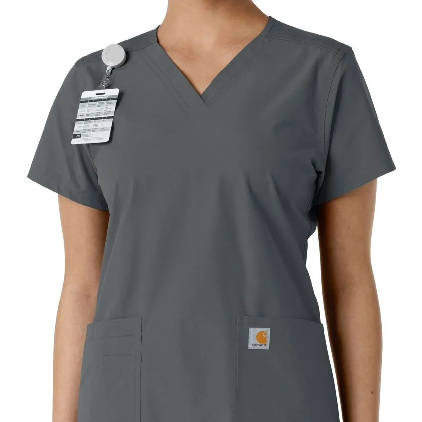 Force Essentials V-Ausschnitt-Scrub-Oberteil für Damen mit Strick-Einsätzen