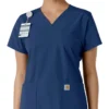 Force Essentials V-Ausschnitt-Scrub-Oberteil für Damen mit Strick-Einsätzen